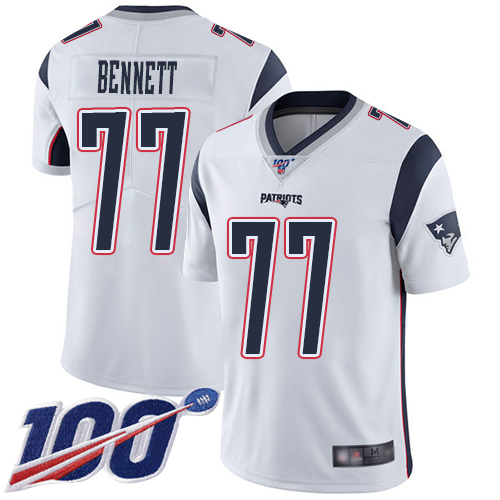 New England Patriots Football #77 100th Season Limited White Men Michael Bennett Road NFL Jersey